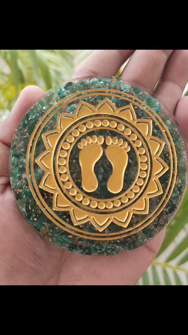 Green Jade Laxmi Charan Engraved Orgonite Plate