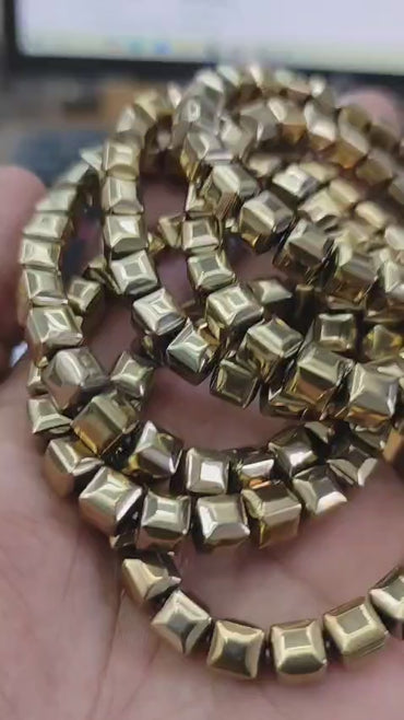 Premium Golden Hematite Cube Crystal Bracelet – Wealth, Focus & Protection