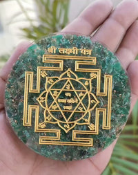 Green Jade Lakshmi Yantra Engraved Orgonite Plate