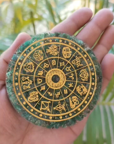 Green Jade Zodiac signs Engraved Orgonite Plate