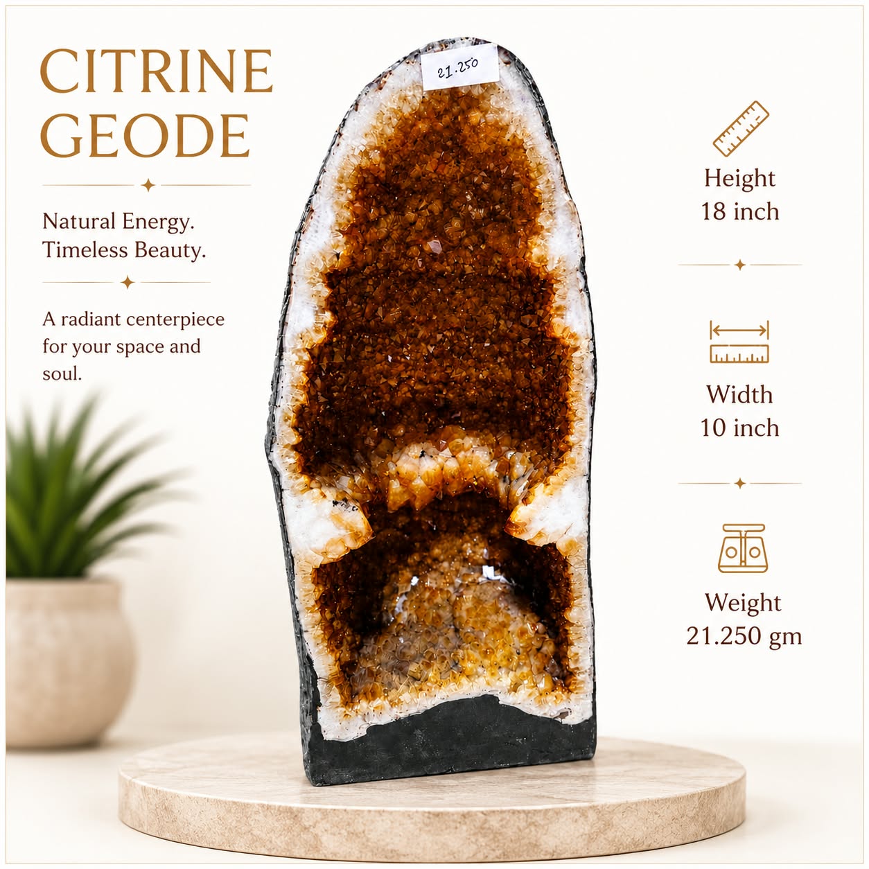 ⚡ LIMITED STOCK | Premium Citrine Geode Cave | 21.250 kg | 18 Inch | Free Shipping