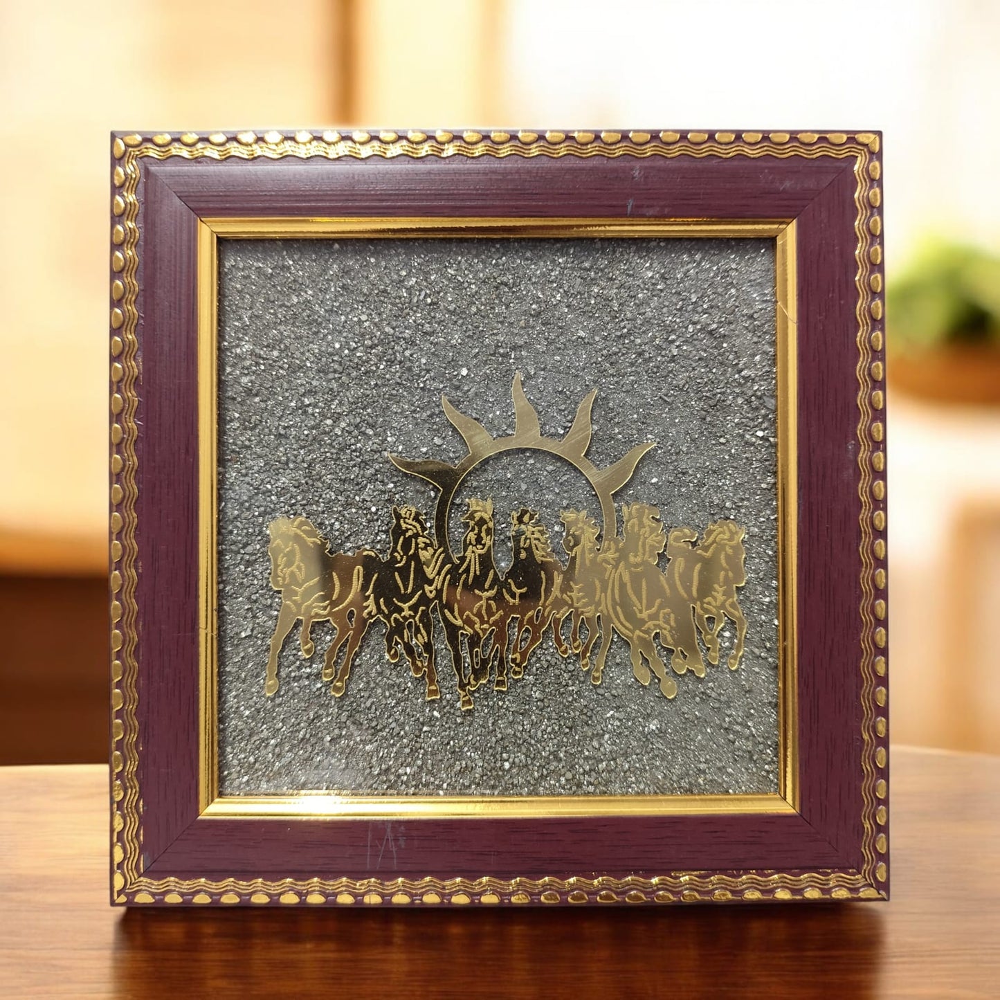 7 Horses Pyrite Dust Vastu Frame | Good Luck, Wealth & Success Decor