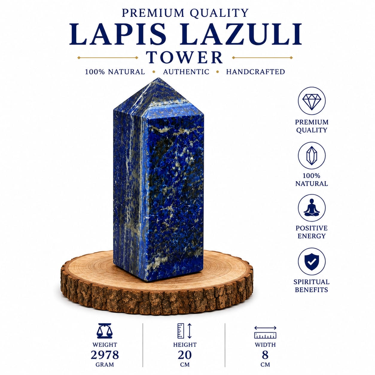 Premium Lapis Lazuli Tower | 2978g | 20cm Natural Crystal Point