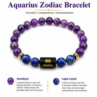 Aquarius Zodiac Bracelet with Amethyst and Lapis Lazuli crystals