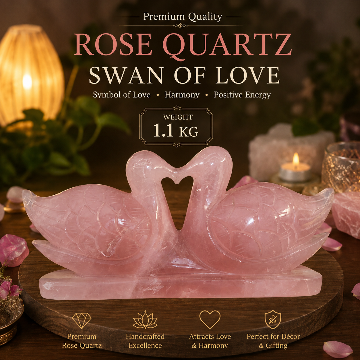 Rose Quartz Mandarin Duck Pair | 1.1 Kg | Top & Premium Quality