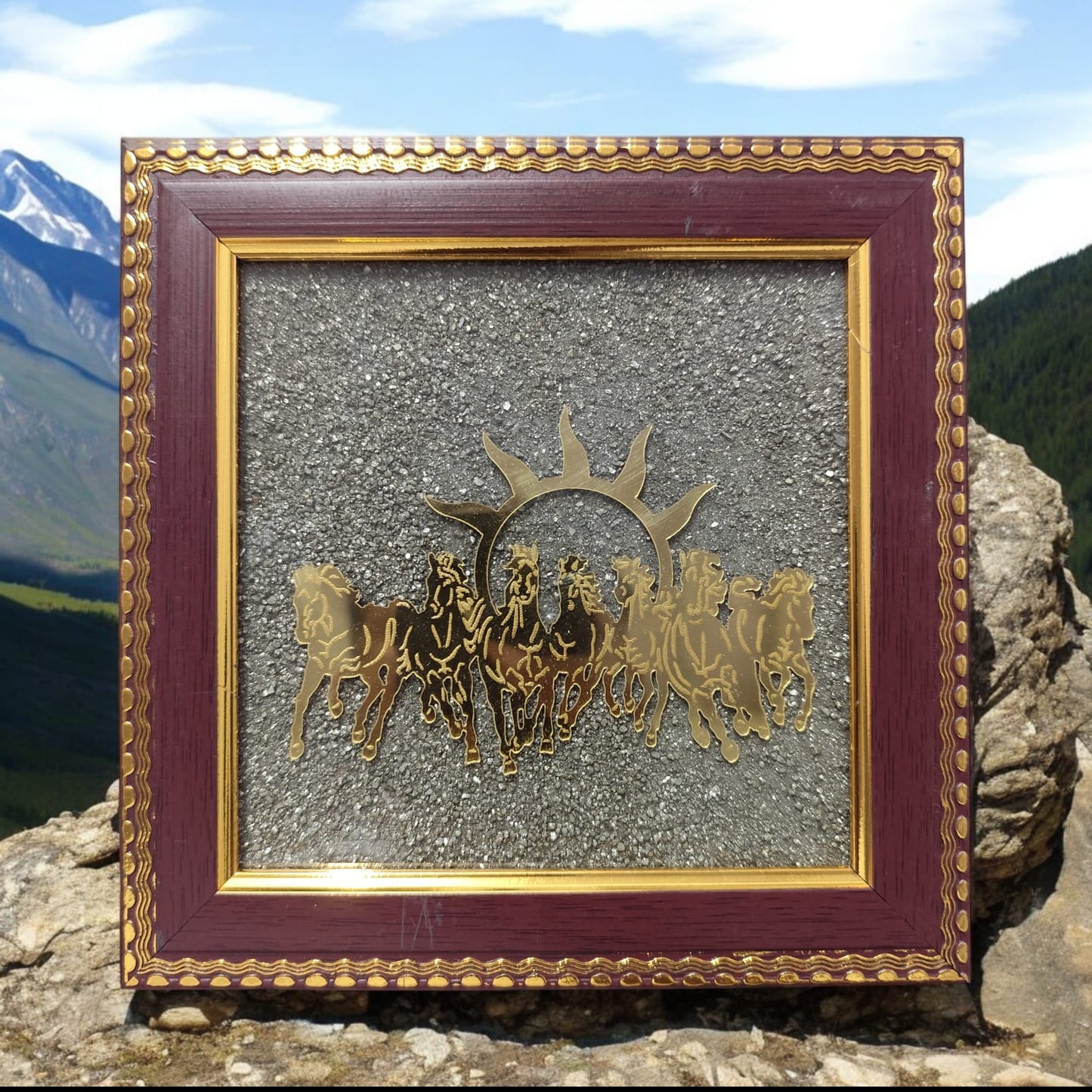 7 Horses Pyrite Dust Vastu Frame | Good Luck, Wealth & Success Decor