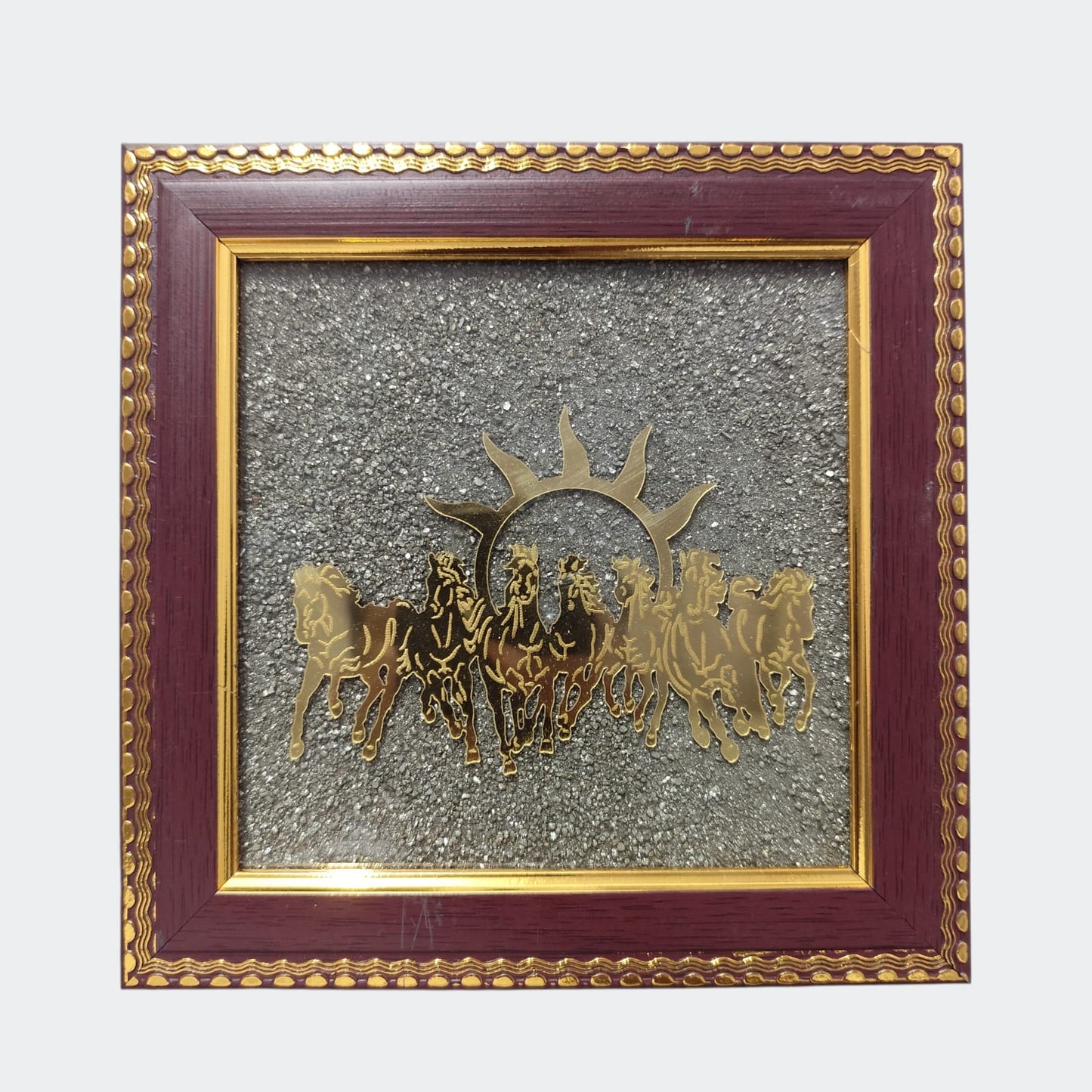 7 Horses Pyrite Dust Vastu Frame | Good Luck, Wealth & Success Decor
