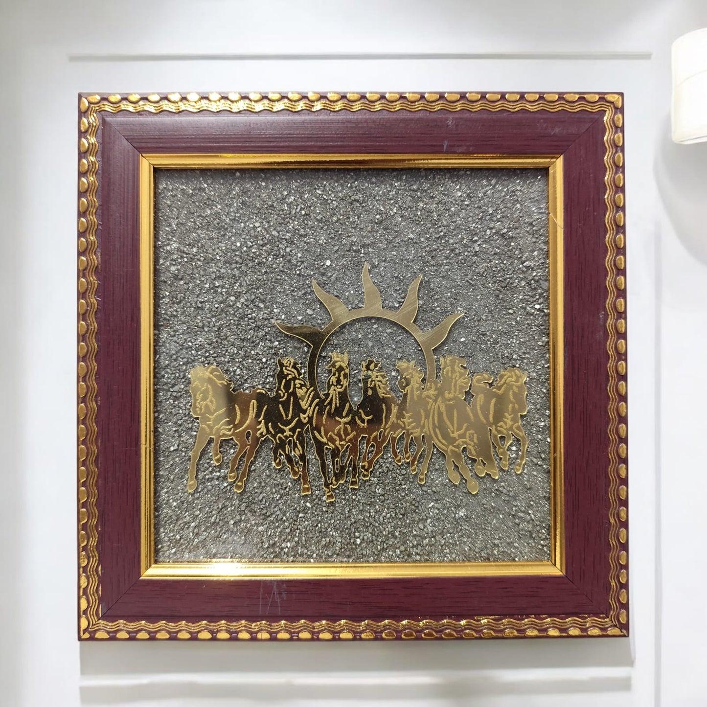7 Horses Pyrite Dust Vastu Frame | Good Luck, Wealth & Success Decor