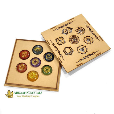 Seven Chakra Reiki Stone Set Natural With Certified Round Shaped With Mantra Box