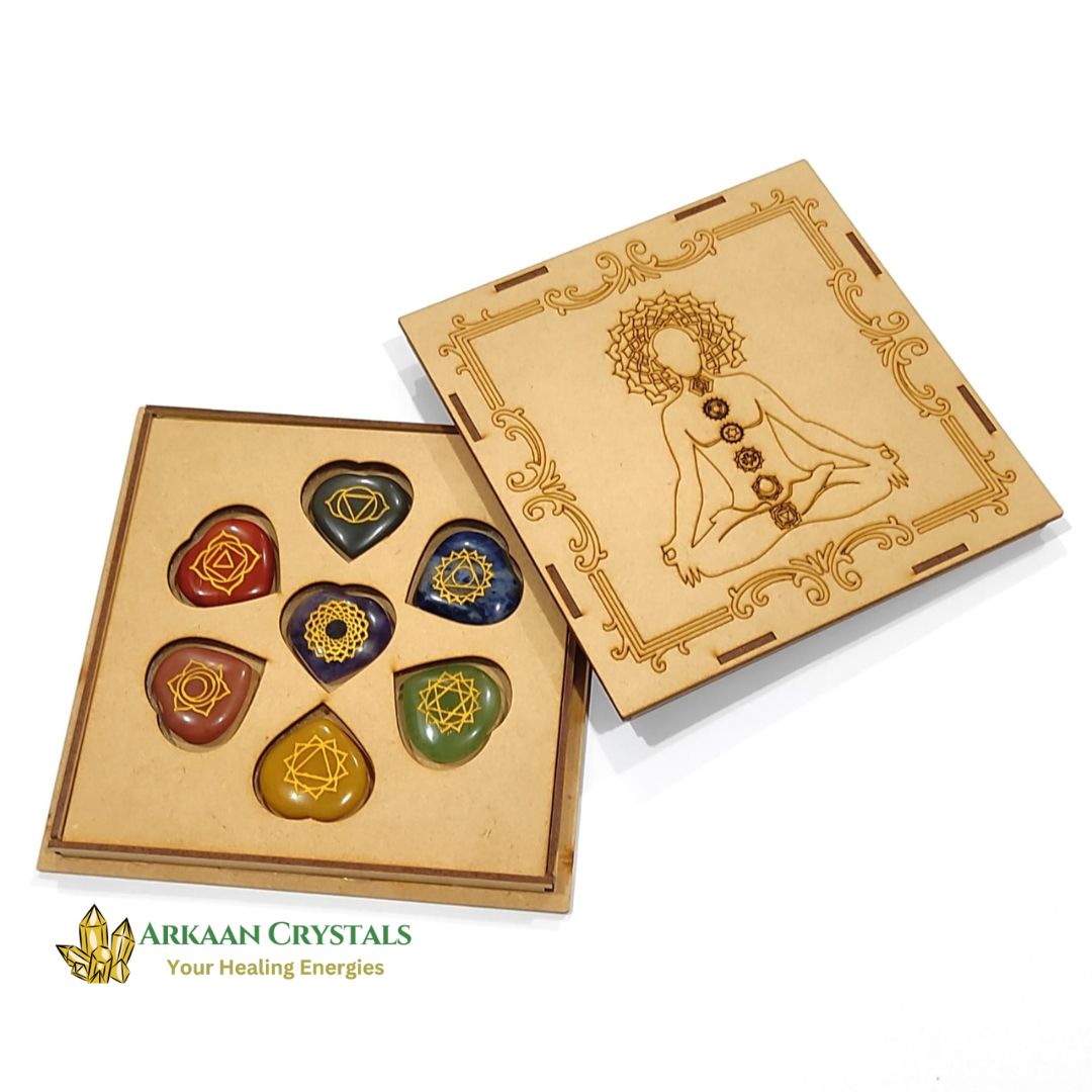 Seven Chakra Reiki Stone Set Natural With Certified Heart Shaped With Mantra Box