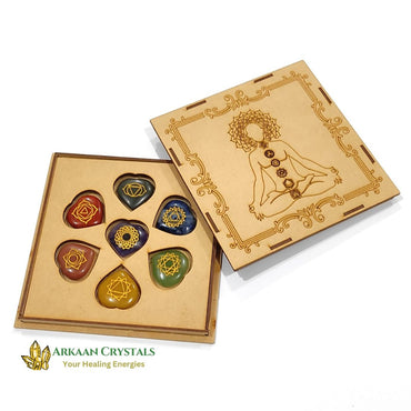 Seven Chakra Reiki Stone Set Natural With Certified Heart Shaped With Mantra Box