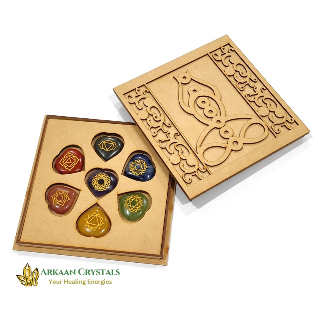 Seven Chakra Reiki Stone Set Natural With Certified Heart Shaped With Mantra Box