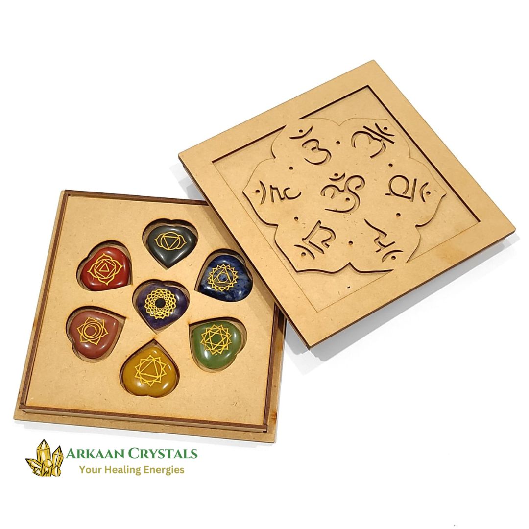Seven Chakra Reiki Stone Set Natural With Certified Heart Shaped With Mantra Box