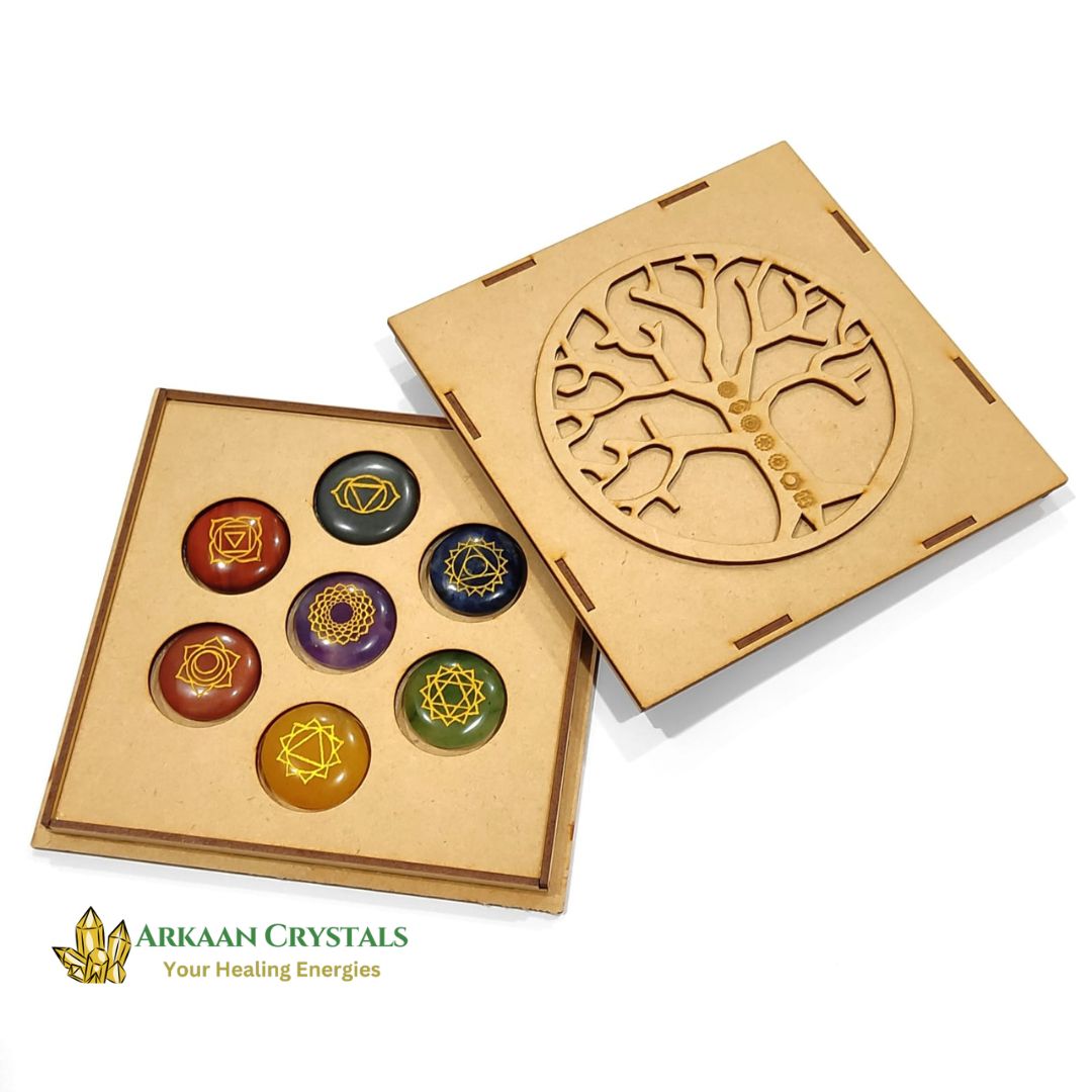 Seven Chakra Reiki Stone Set Natural With Certified Round Shaped With Mantra Box