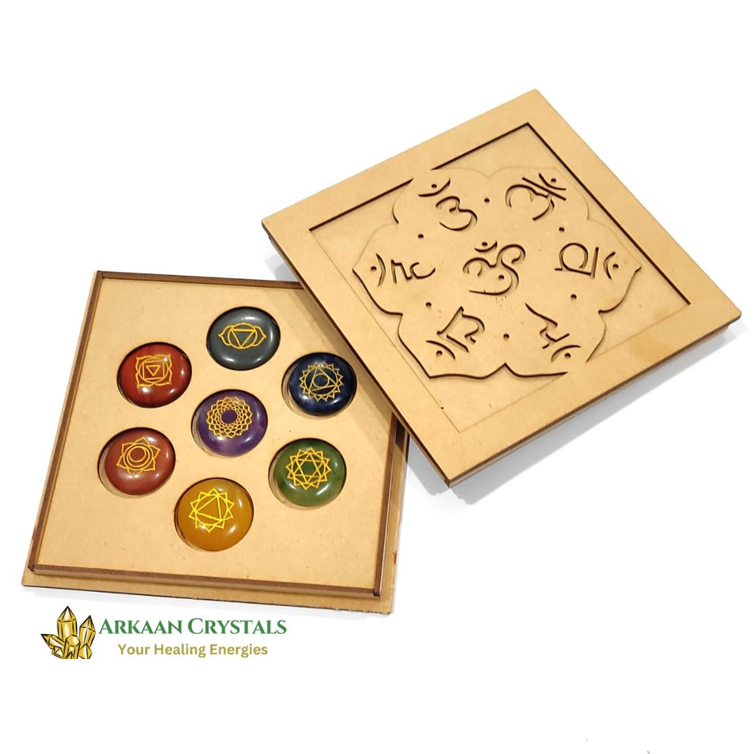 Seven Chakra Reiki Stone Set Natural With Certified Round Shaped With Mantra Box