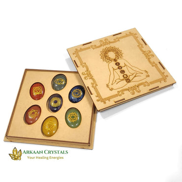 Seven Chakra Reiki Stone Set Natural With Certified Oval Shaped With Mantra Box