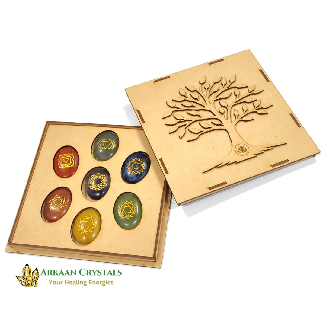 Seven Chakra Reiki Stone Set Natural With Certified Oval Shaped With Mantra Box