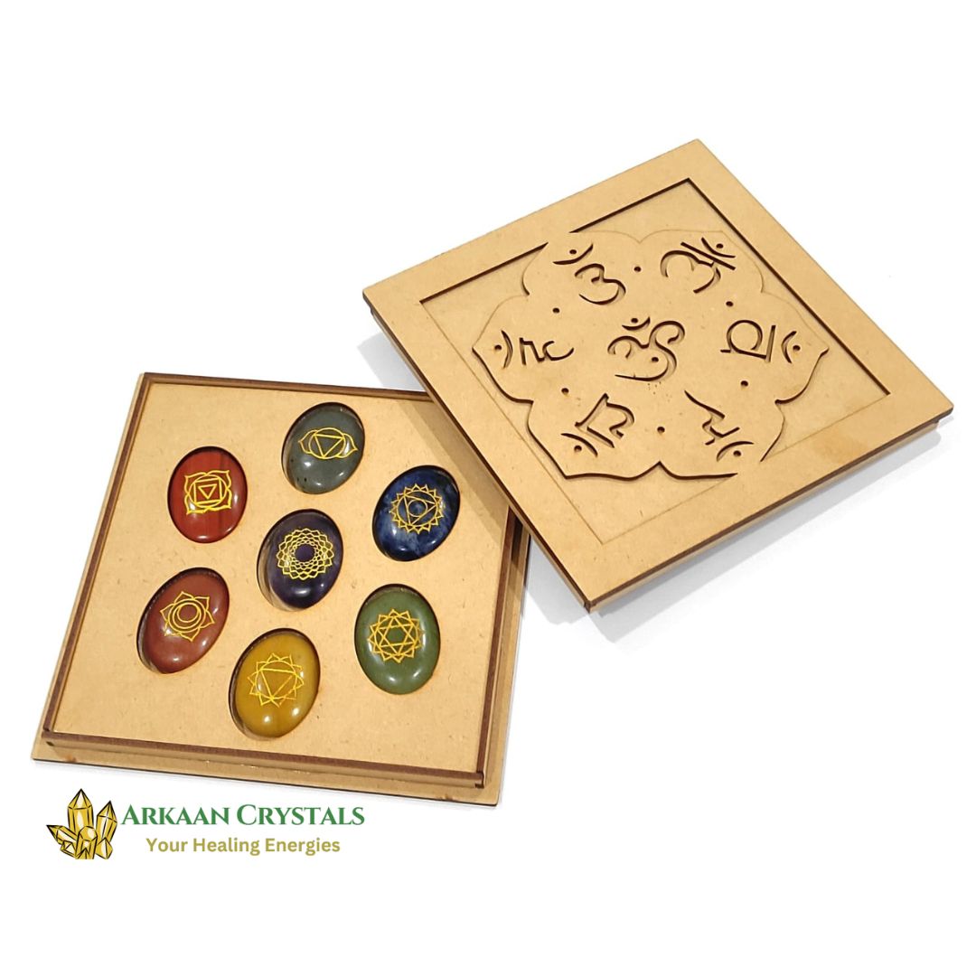 Seven Chakra Reiki Stone Set Natural With Certified Oval Shaped With Mantra Box