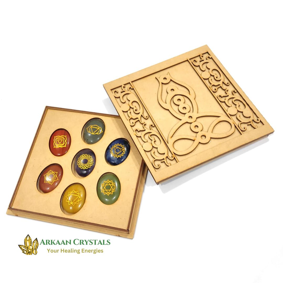 Seven Chakra Reiki Stone Set Natural With Certified Oval Shaped With Mantra Box