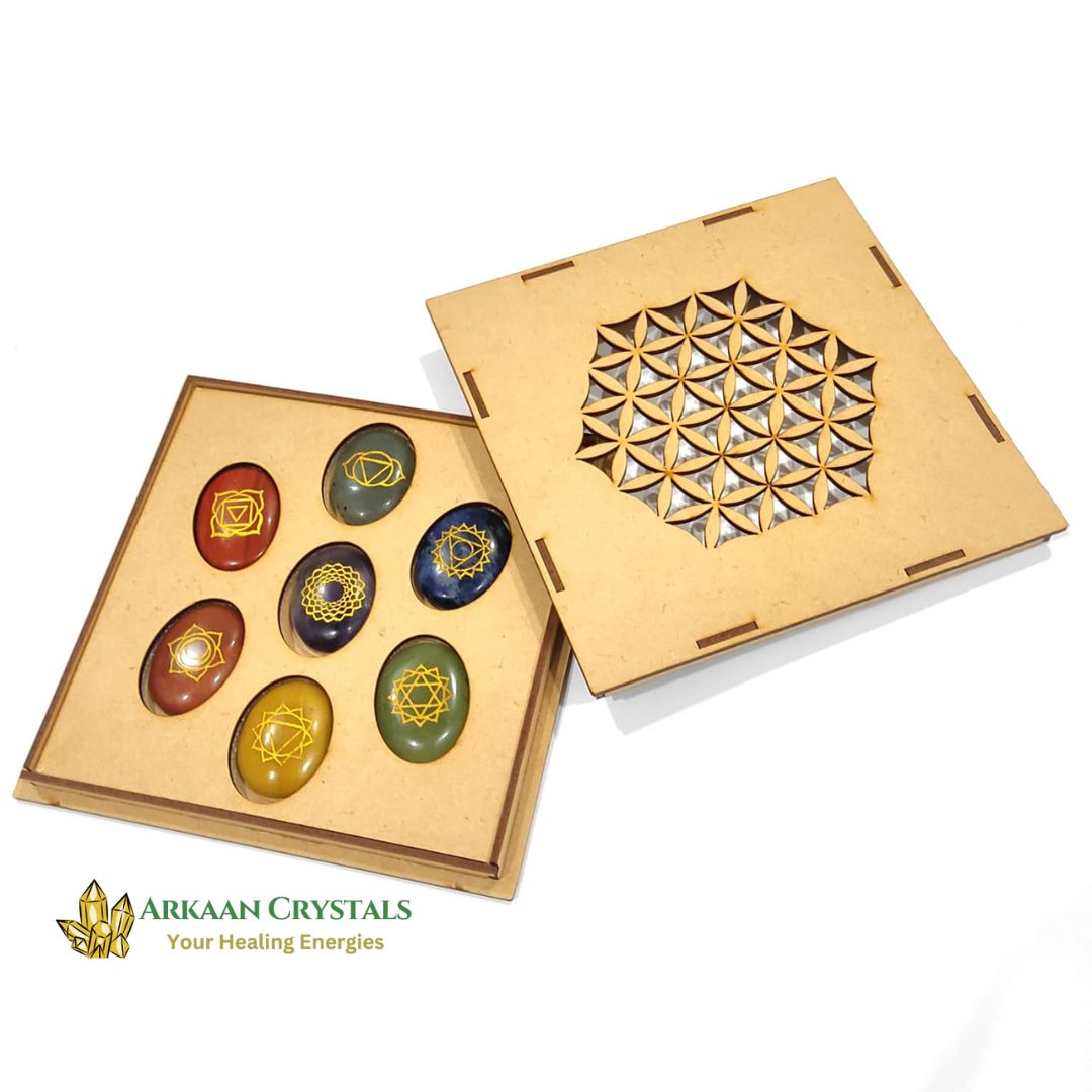 Seven Chakra Reiki Stone Set Natural With Certified Oval Shaped With Mantra Box